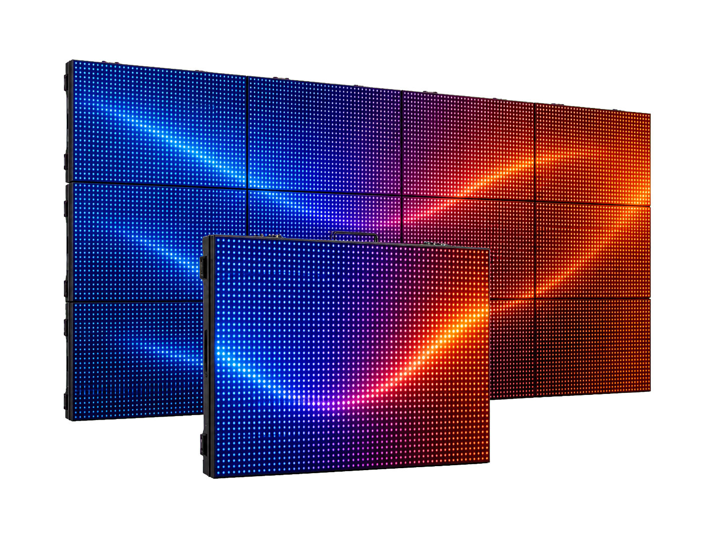 Painéis de LED vistos de frente com um módulo em destaque